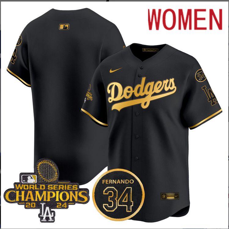 Women MLB Los Angeles Dodgers  blank black 2024 World Series Champions Patch Limited Jersey->customized mlb jersey->Custom Jersey